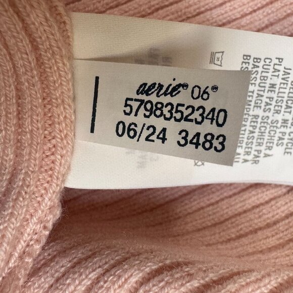 Aerie AE Pink Ribbed Knit Rosette V Neck Long Sleeve Ruche Tie Crop Sweater - Picture 17 of 17